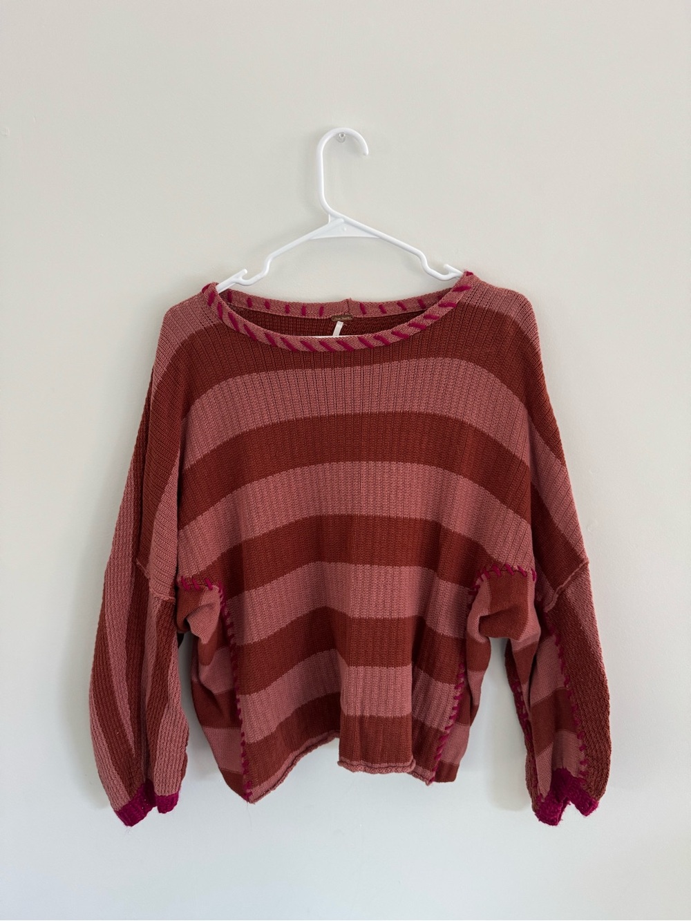 Free People Bohemian Striped Pink and Rust Knit Sweater - Women